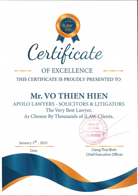 Certificate - Apolo Lawyers - Apolo Lawyers - Công Ty Luật TNHH Apolo Lawyers